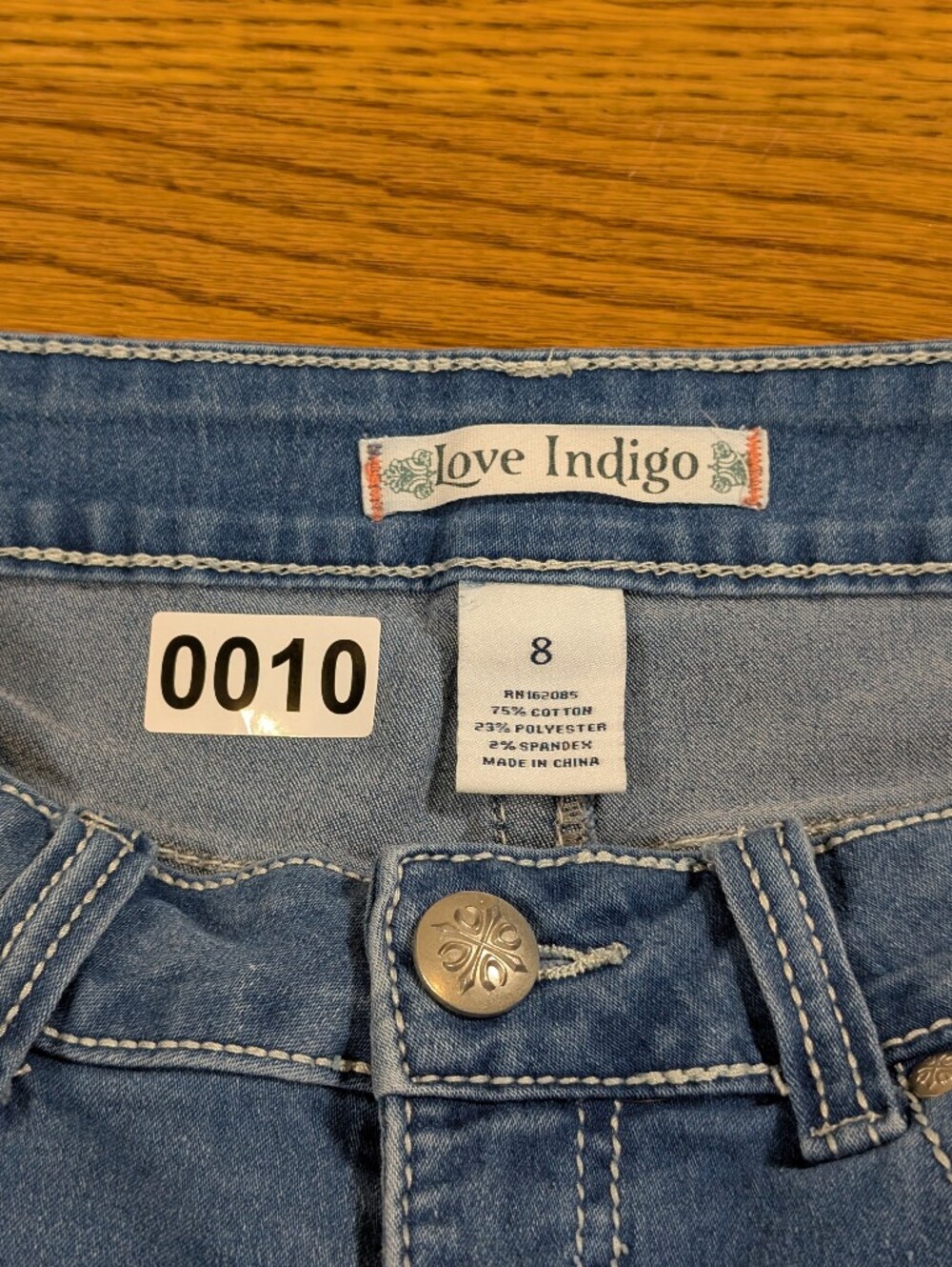 Love Indigo Denim Jean Shorts American Flag Pocket Stretch Women's Size 8 - Picture 6 of 7